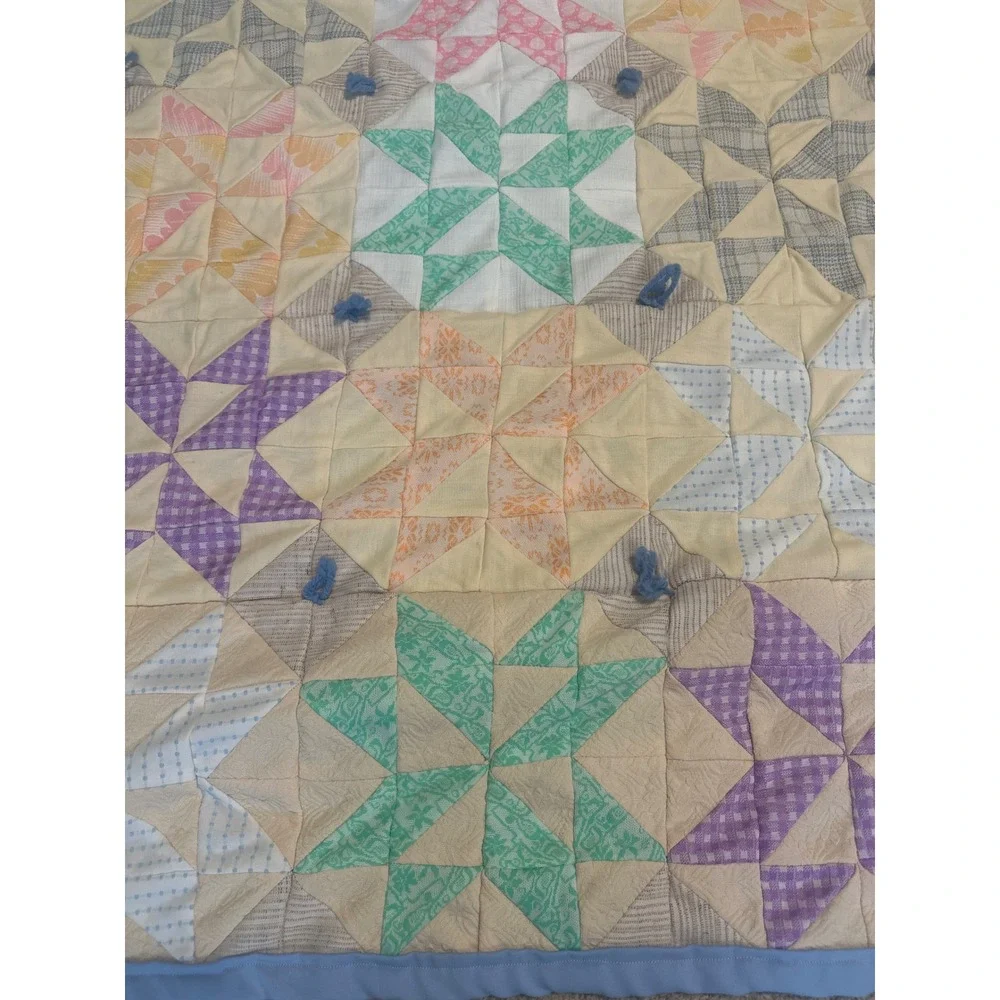 Handmade Patchwork Star Quilt Throw Blanket Gingham Polka Dot Cottagecore 58x48